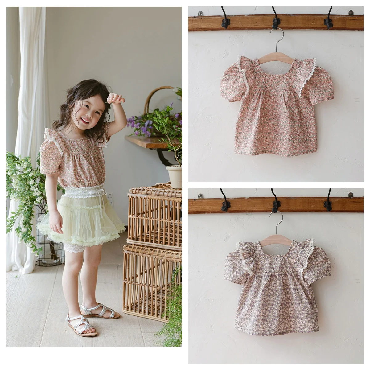

Summer Baby Girl Clothes Kid Girls Casual Sweet lace Frill floral Bubble Short-Sleeved Tops T-Shirt