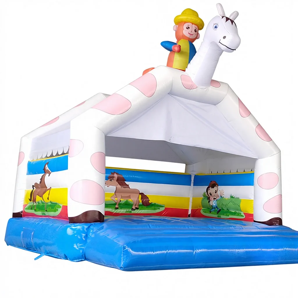 Farm Themed Inflatable Bounce House with Canopy 4x5m Commercial Grade PVC Jumping Castle for Kids Indoor Outdoor Playground