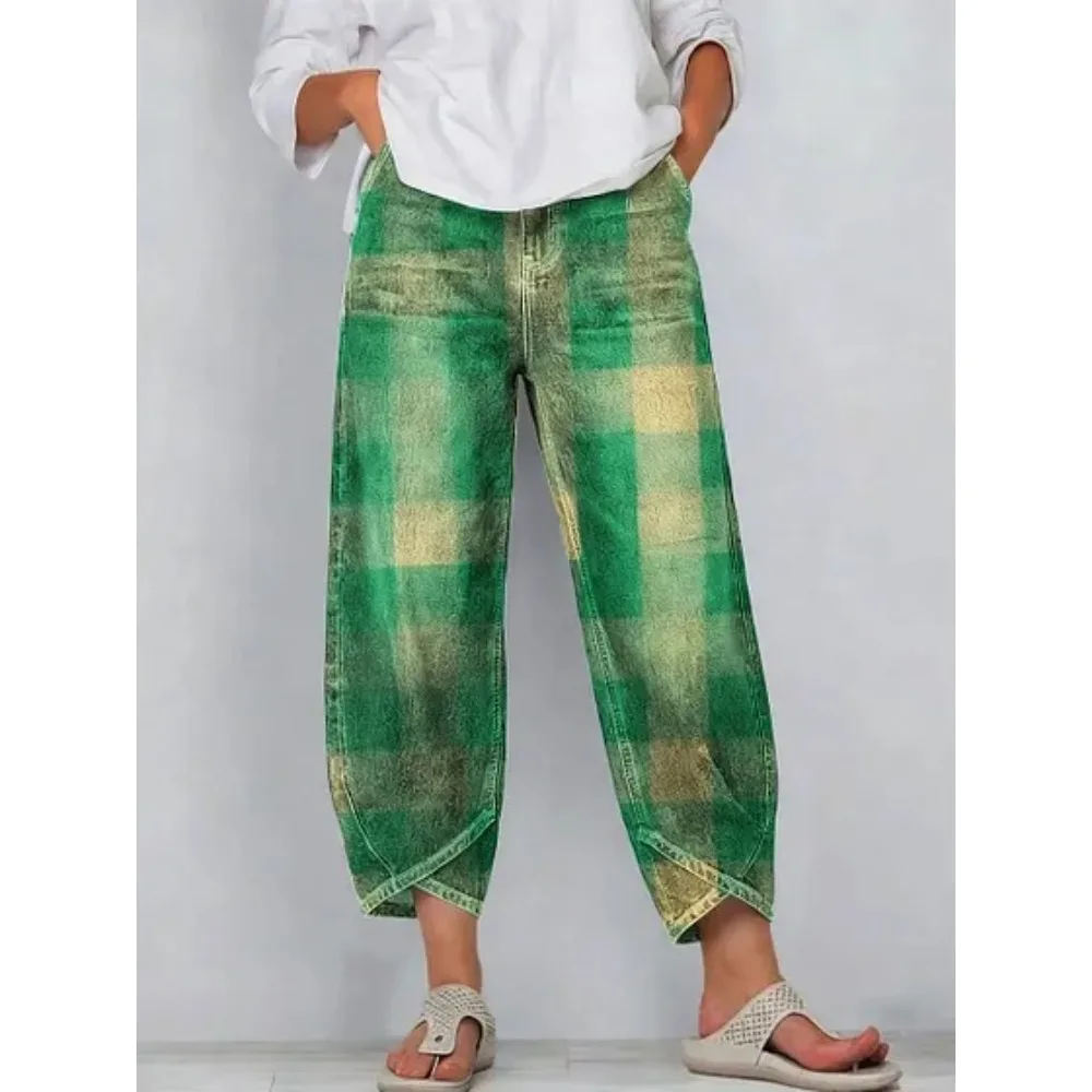Kurze Harem-Capri-Hose mit abstraktem geometrischem Aufdruck für Damen, Baumwolle, lockere Passform, Tulpen-Wickelhose, knöchellange Freizeithose, XXS-4XL – Detail 18