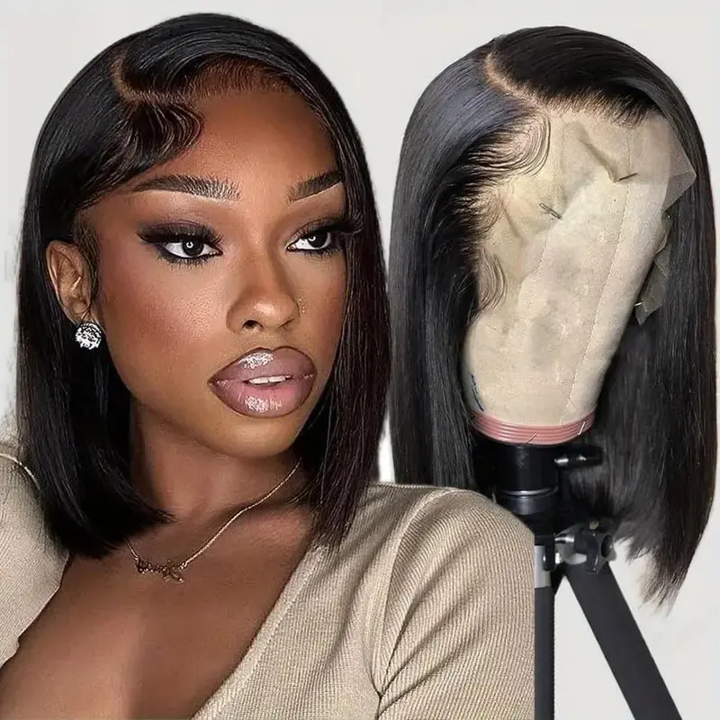 Transparent Short Straight Bob Wig Human Hair Bob Wig Pre Plucked Lace Front Human Hair Wigs Bob 13x4 Lace Frontal Wig