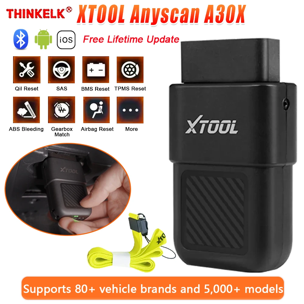 

XTOOL Anyscan A30X Car Diagnostic Tool 26+ Reset/Relearn Support 80+ brand 5000+ Models Lifetime Free Update OBDII Code Reader