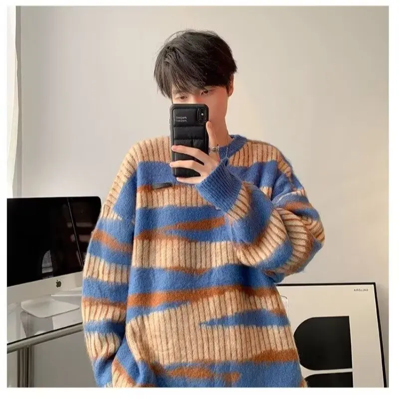 

Striped Loose Fit Soft Sweater ex Casual Knitted Top for Autumn Winter Comfortable Polyester Fiber round Ne Lo...