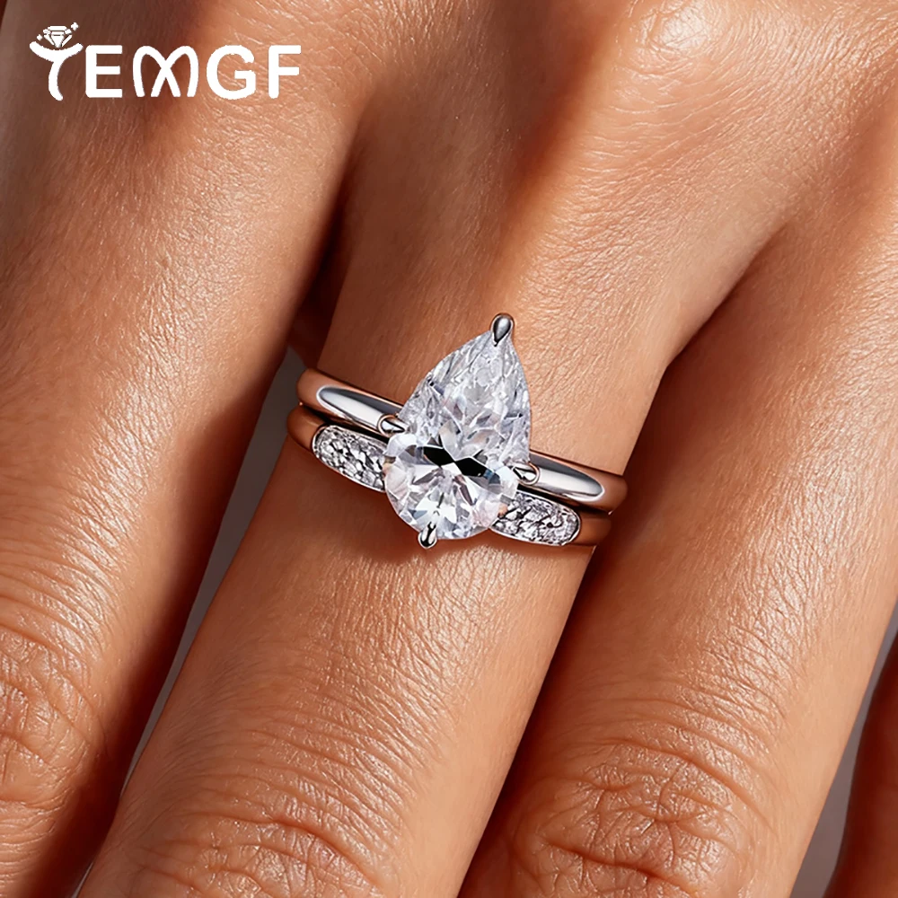 

TEMGF 3CT комплект колец с муассанитом грушевидной огранки для женщин, кольца из серебра S925, предложение, обручальные роскошные ювелирные изделия, сертифицированные