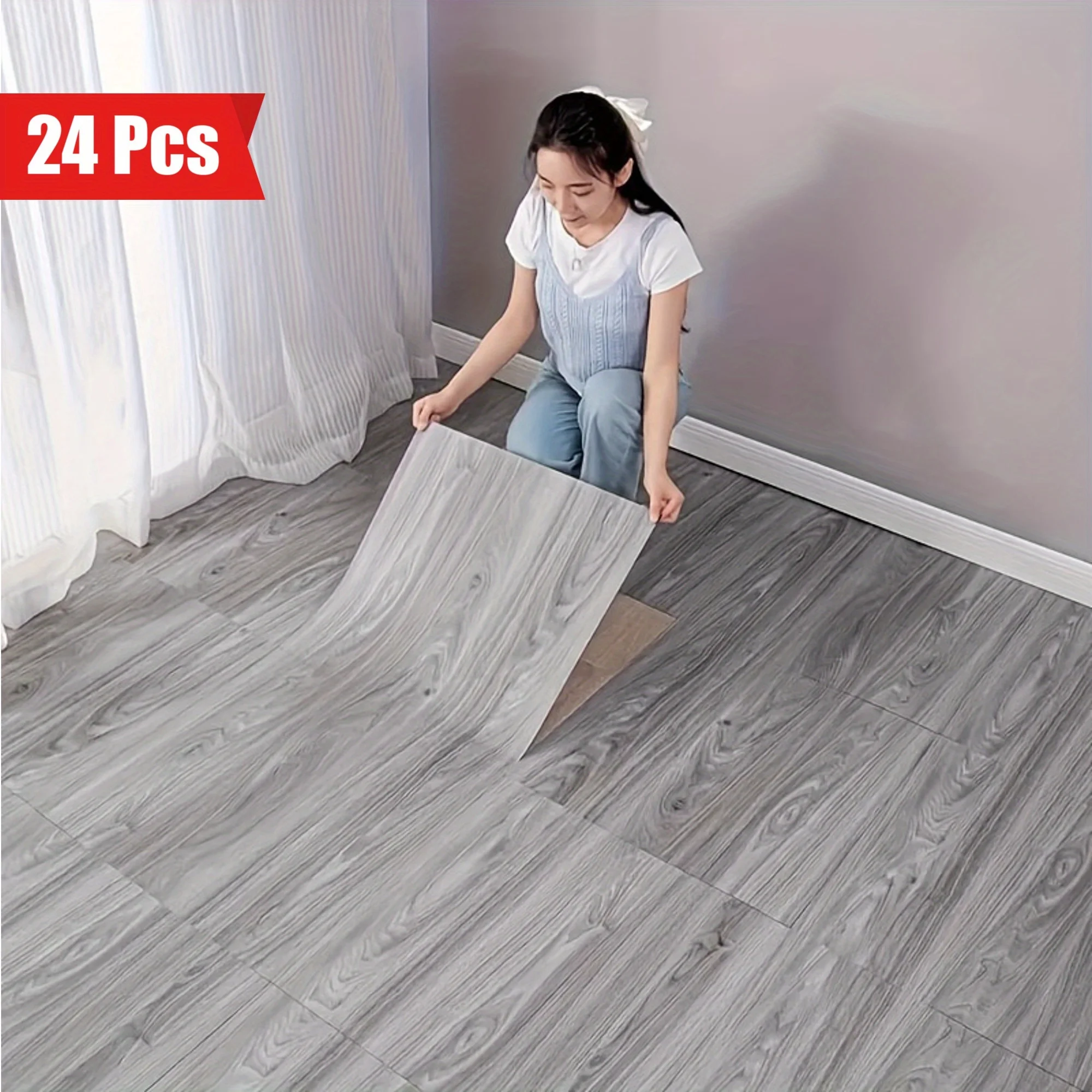 

Set of 24 Self-Adhesive Vinyl Floor Tiles, Size 11.8X 11.8inch, Wood Grain Design, Waterproof Self-Adhesive Wear-Resistant, Suitable for Bedroom, Kitchen, Living Room Decoration, DIY Easy Installation