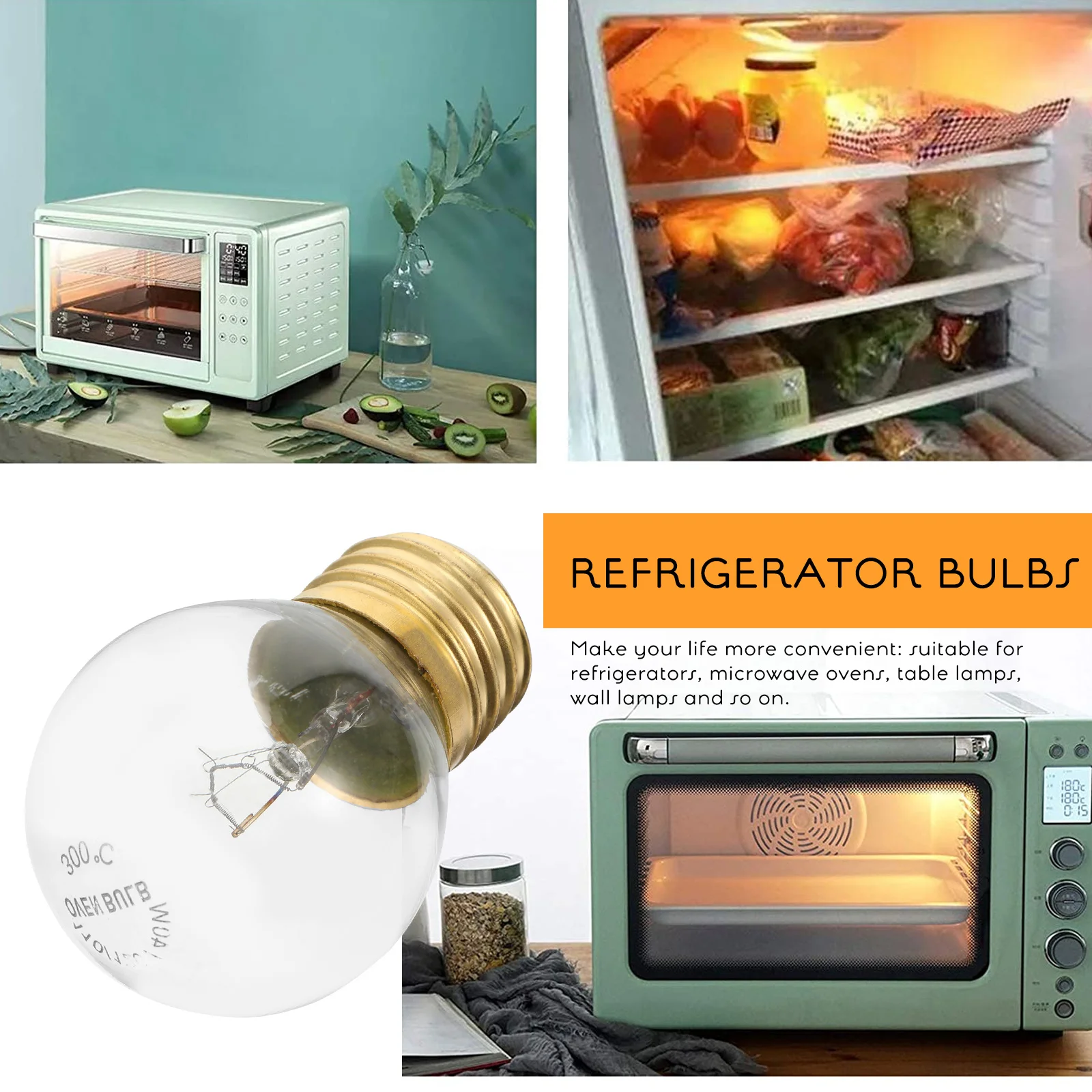 2Pcs High Temperature Resistant E26 Light Bulbs Durable Oven Refrigerator Microwave Replacement Bulbs Refrigerator Light Bulb
