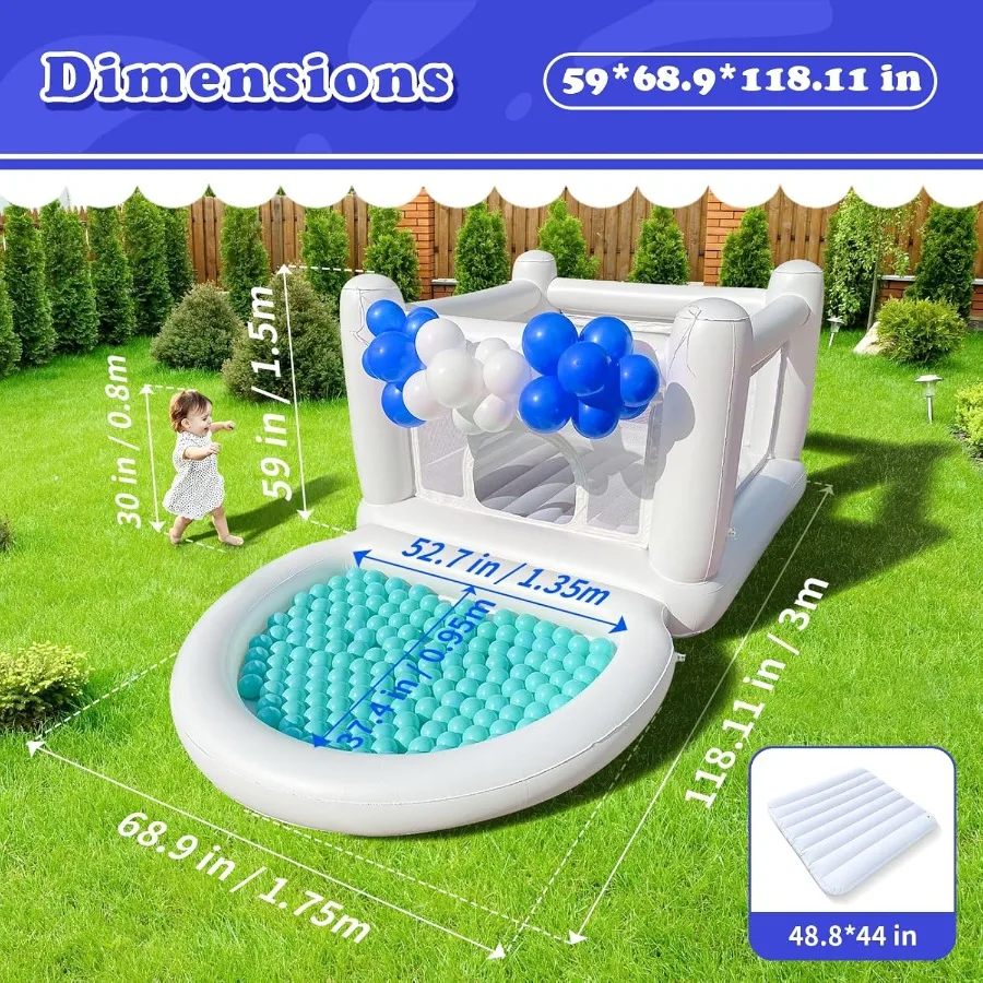 Casa de rebote blanca Casa de rebote para niños pequeños Casa de rebote para 36 mini casa de rebote Casa de rebote inflable para interiores y exteriores para anuncios