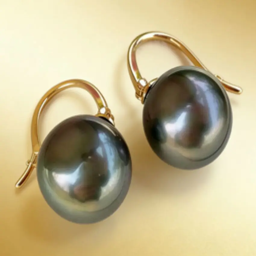 Highlights 16MM Black Shell Pearl Earrings 18K Thanksgiving Aquaculture Accessories  Mother\'s Day Christmas Easter Diy