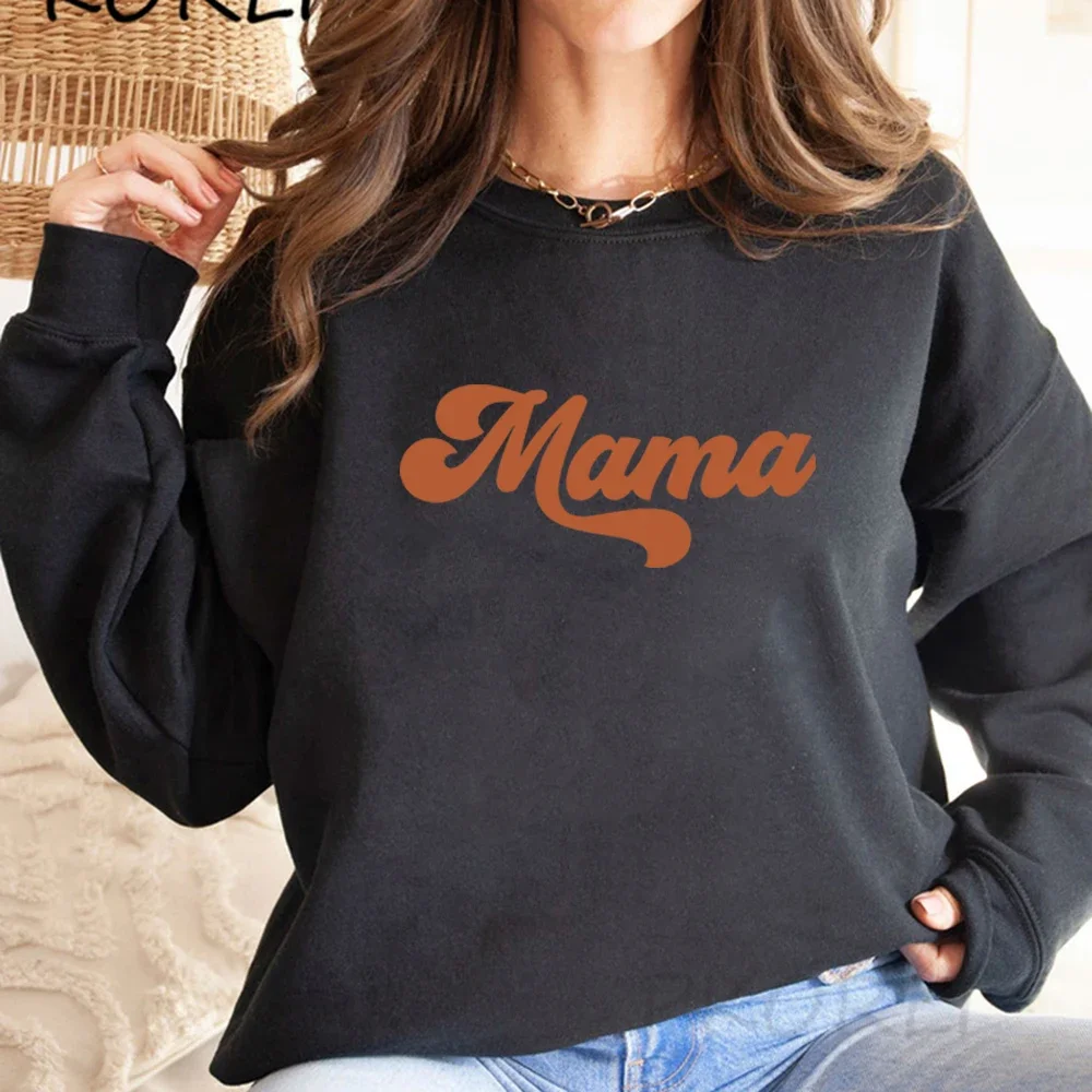 Mama Sweatshirt Retro Mom Hoodie Mama Crewneck Pullover Women Long Sleeve Sweatshirts Mothers Day Gift New Mom Gifts Casual Tops