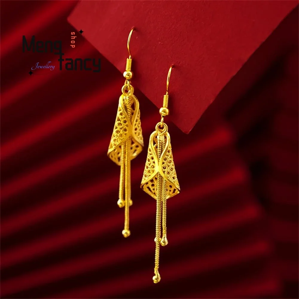 Vietnamese Sand Gold Openwork Leaf Gold Plated Earring Charms Fashion Elegant Mascots Jewelry Sexy Women Luxury Holiday Gifts