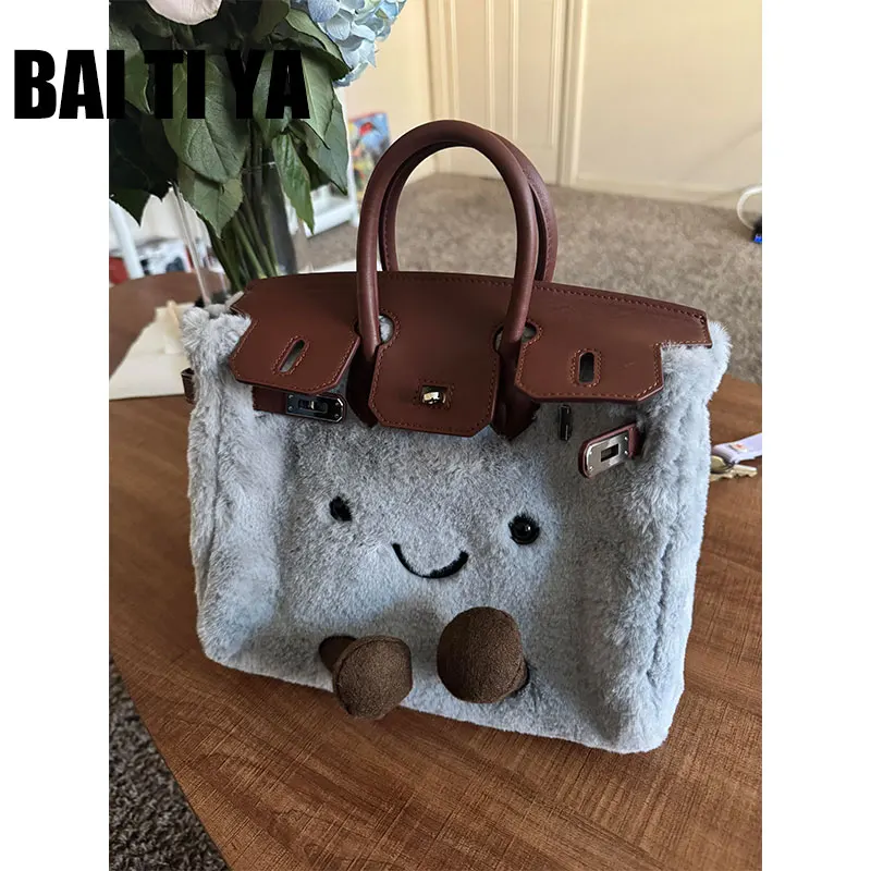 حقيبة كتف نسائية لطيفة من القطيفة، حقيبة يد كرتونية أنيقة، حقيبة كيلي مع حزام كتف قابل للفصل، متوسطة الصلابة