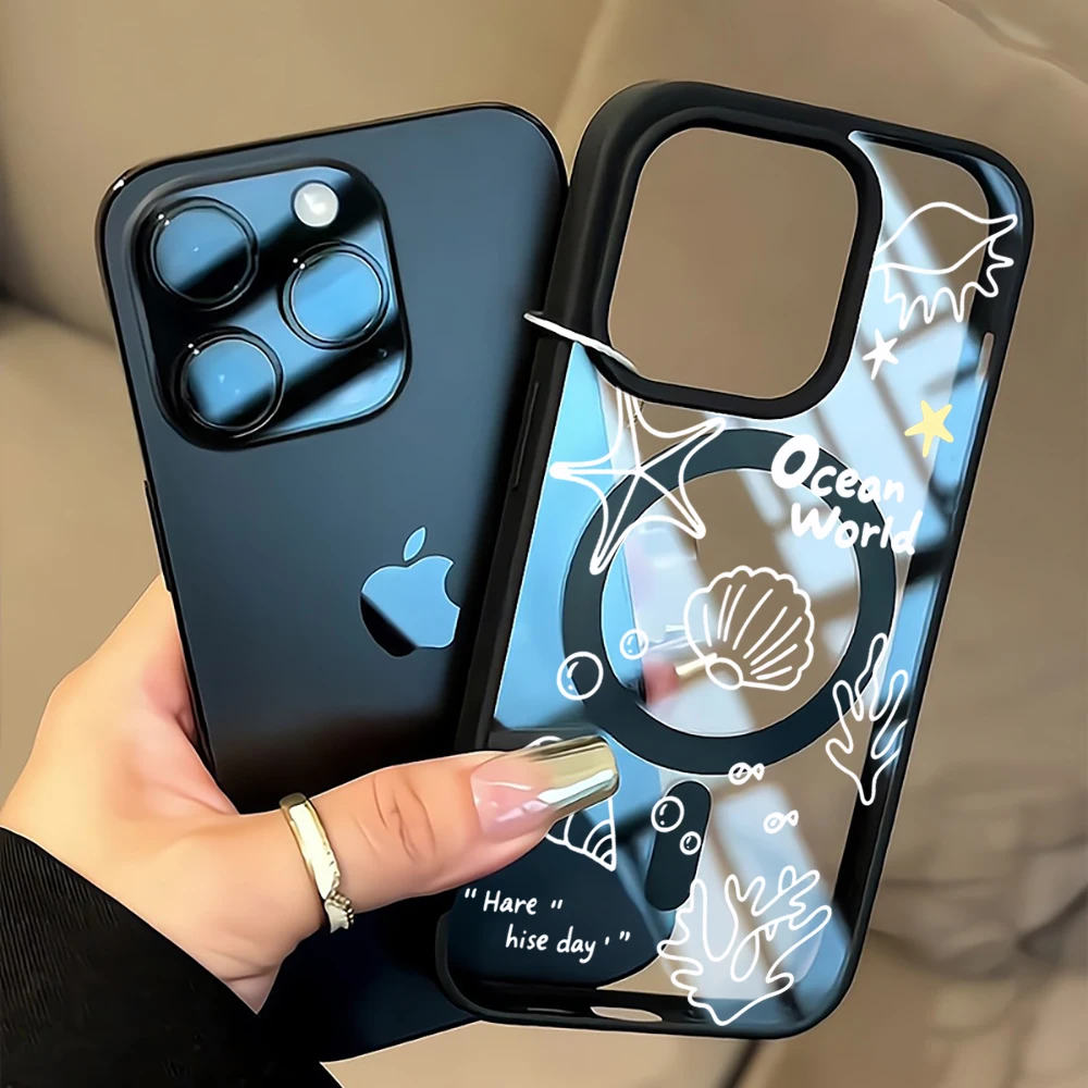 Ocean Whales Transparente Hülle für Magsafe iPhone 15 16 Pro Max 17 16 15 14 11 13 12 Pro Max Plus Hüllen Magnetisches Kabelloses Laden Coque – Detail 3