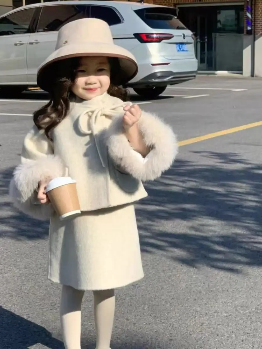 Girl Plush Set Autumn Winter New Girls Trend Classic Casual Two-piece SetKorean Fashion Childrens Clothing