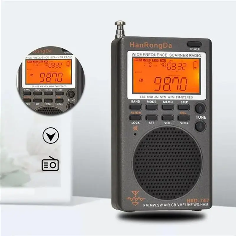 SCLS  -747 Portable Multiband Radio FM/MW/SW/SSB/LSB/AIR/CB/VHF/UHF/UBD/ Full-Band Mini Stereo Radio Receiver view 3