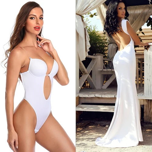 Imagen 1 del producto Body moldeador sin espalda para mujer, sujetador incorporado, tangas con múltiples correas, moldeador de cuerpo en U, Faja sin costuras con entrepierna abierta