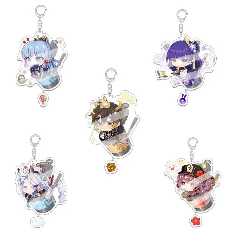 Yuanshen Impact Q Version Chibi Acrylic Keychain Can Cup Shape Hu Tao Xiao Kazuha Shenhe Yunjin Bag Pendant Anime Game Fans Gift