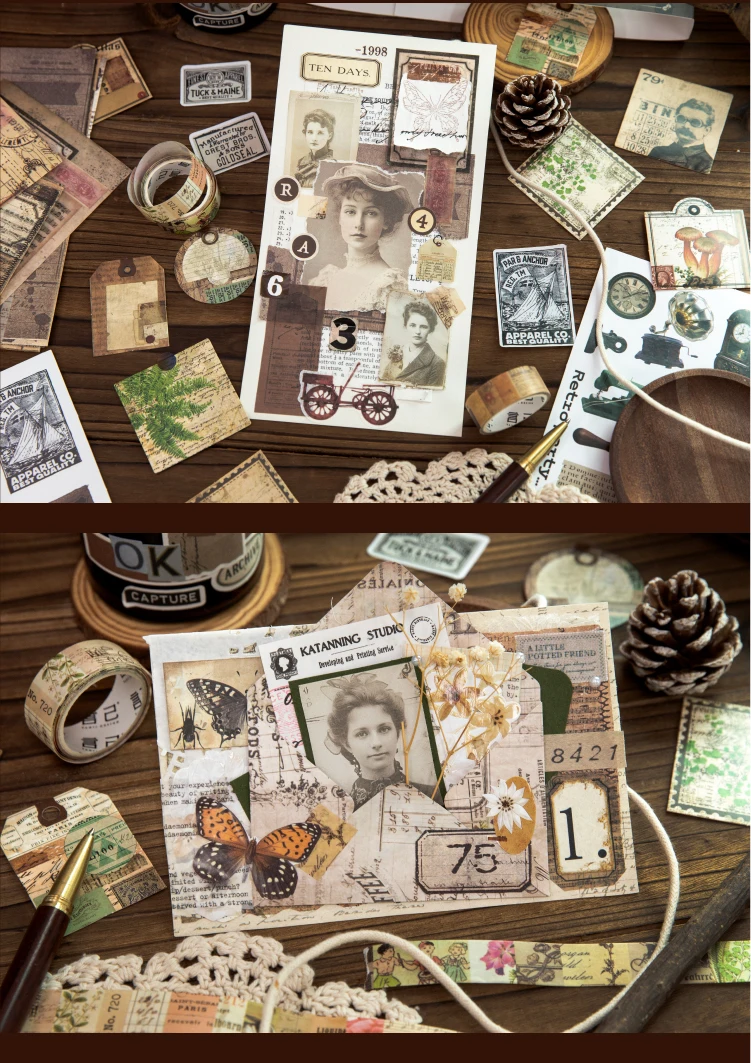 Journal GO 65-teiliges Set Retro Journaling Geschenkbox, Komplettes Vintage Scrapbook-Kit mit Papier & Aufklebern für Planer, Junk Journals – Detail 8