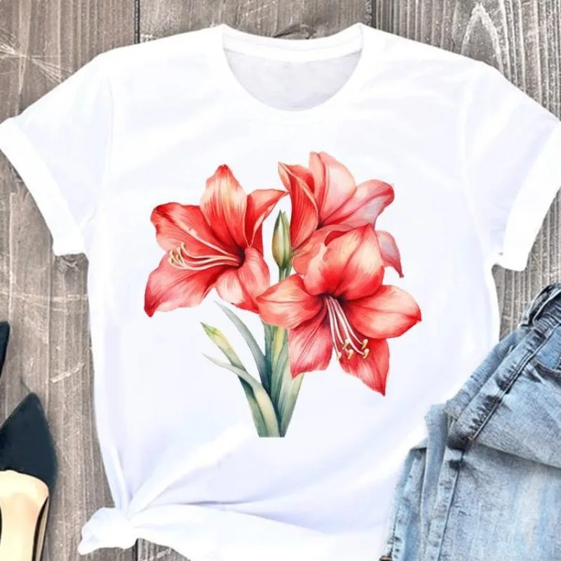 Love Flower Printing Speed European and American Clothing Shirt Short Sleeve T-shirt Tops  Graphic Tshirts  Oversized T Shirt