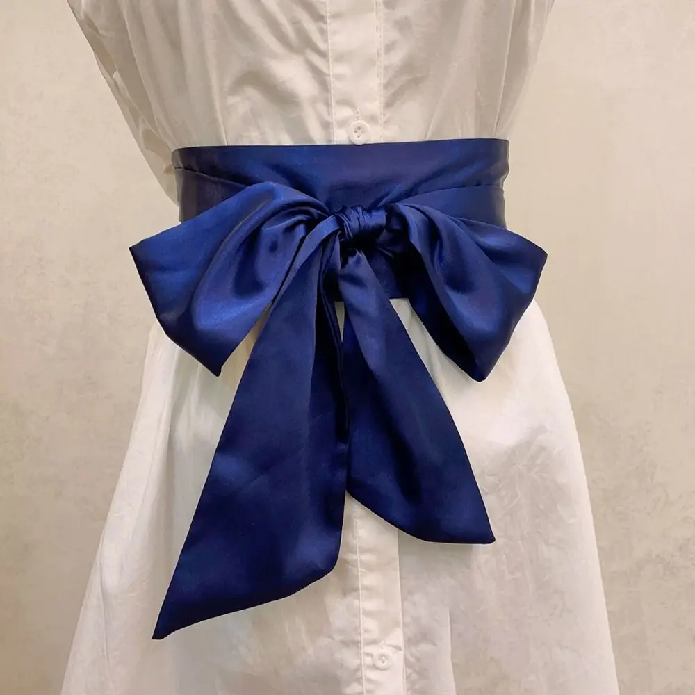 Satin Silk Bow Corset Waist Belt Decorative DIY Bowknot Fabric Ribbon Cummerbunds Wide Waist Cover For Women Lady Girl Bridal