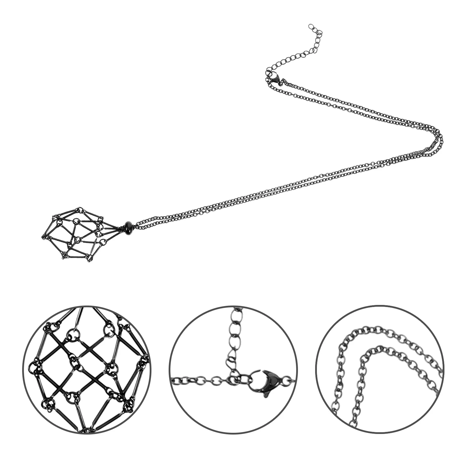 

Crystal Holder Necklace Hollow Metal Cage Wooden Beads Pendant for DIY Jewelry Accessory Crystal Necklace Holder