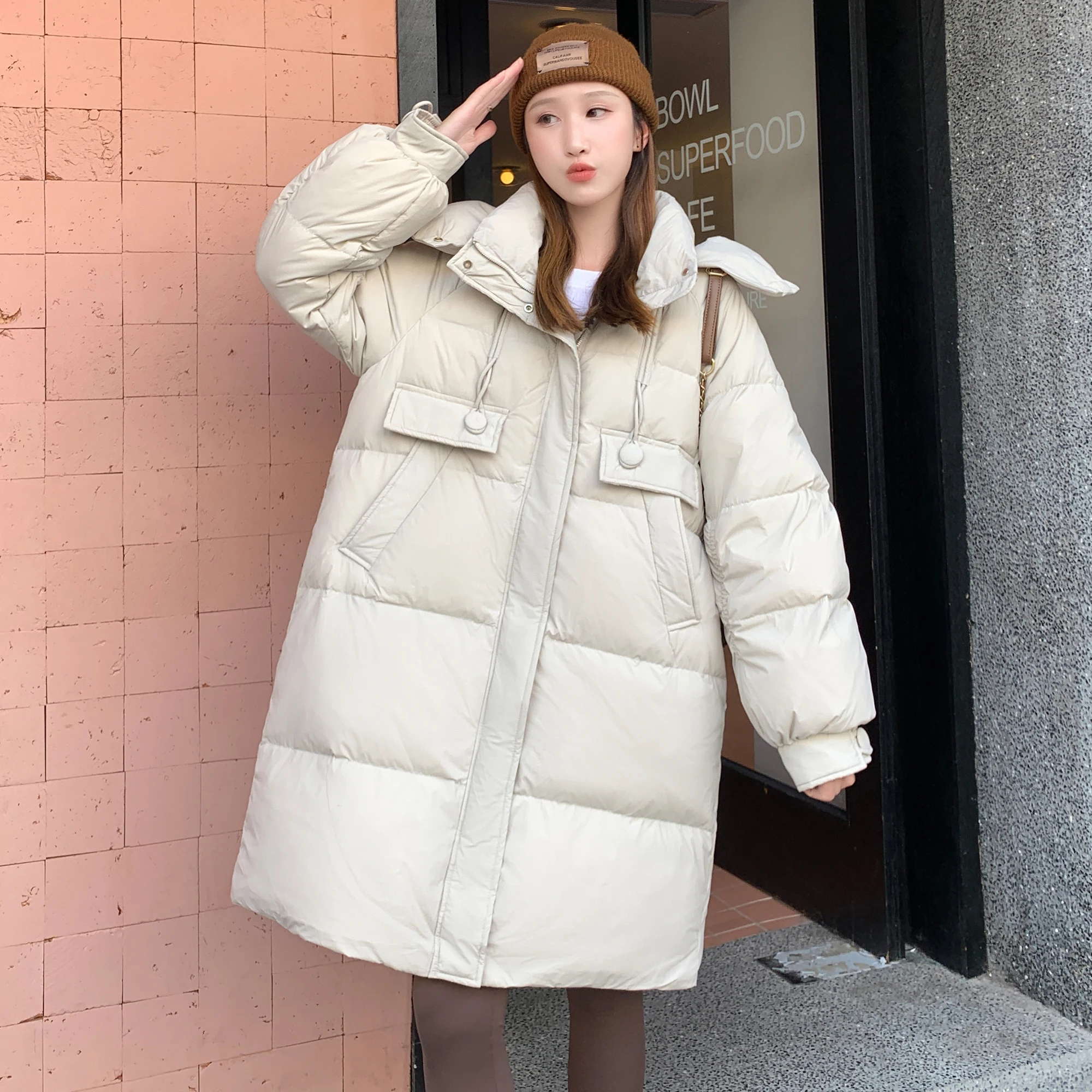 Real spot %90 white duck down jacket women winter long hooded fashion warm coat