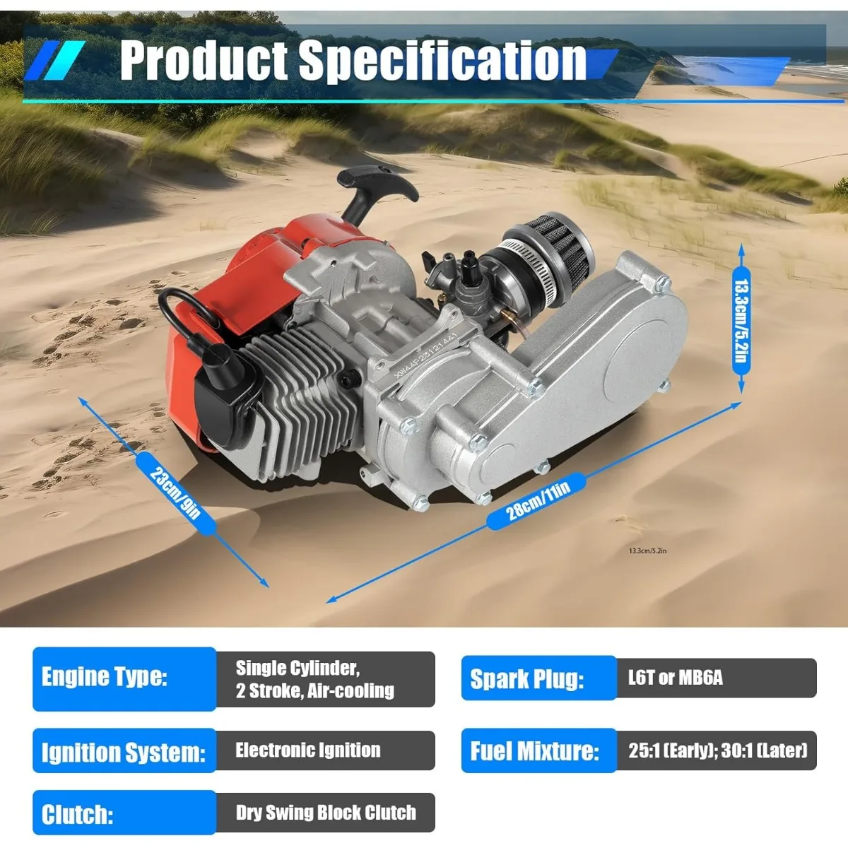 

49CC 50CC 2-Stroke Engine Motor 40mph Air-cooled Pull Start Gasoline Engine for Mini Dirt Bike Pocket Bike ATV Scooters