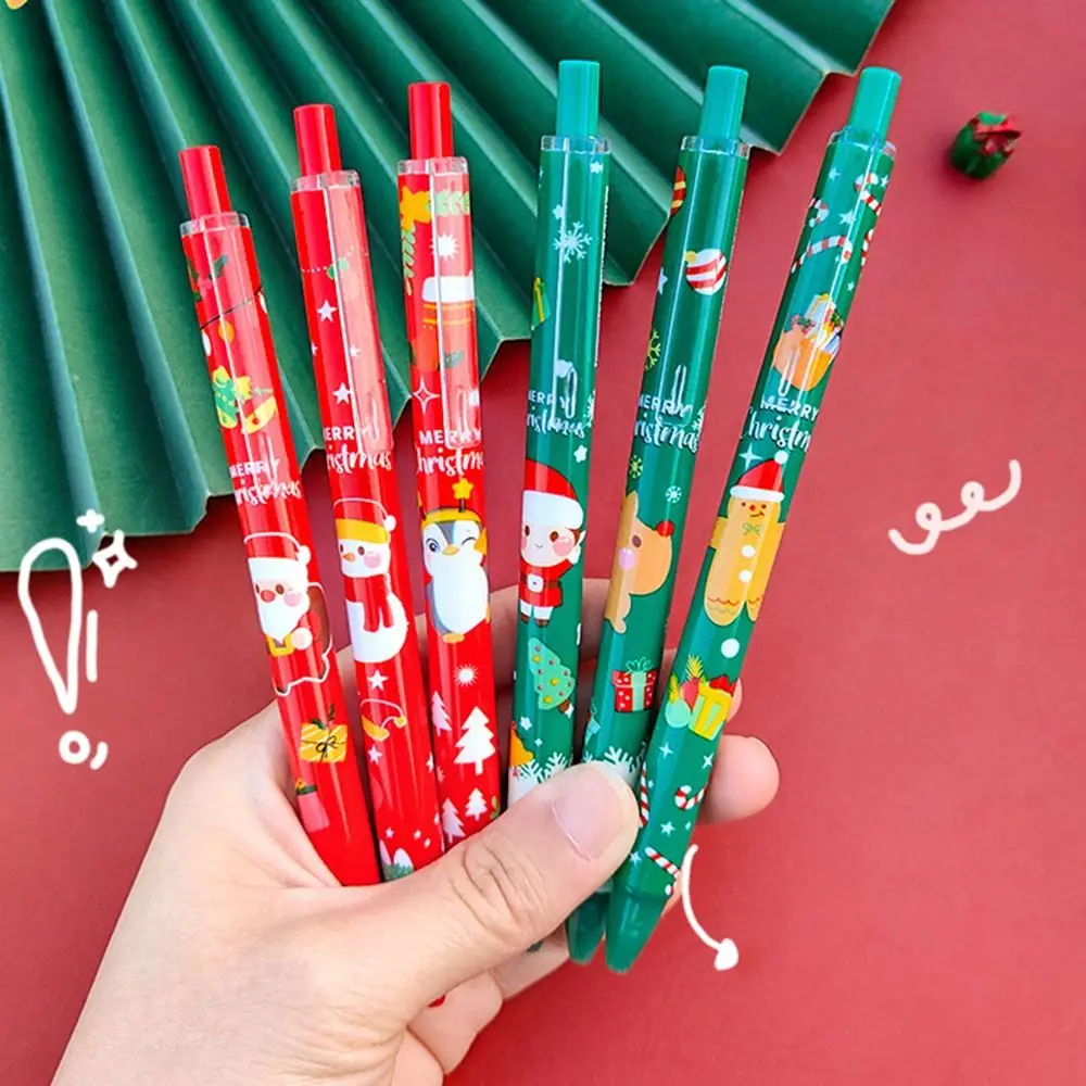 6PCS/Set Christmas Cartoon Gel Pen Students Press Type Ballpoint Pen Santa Reindeer Tree Snowmen Signature Pen Stationery Gifts