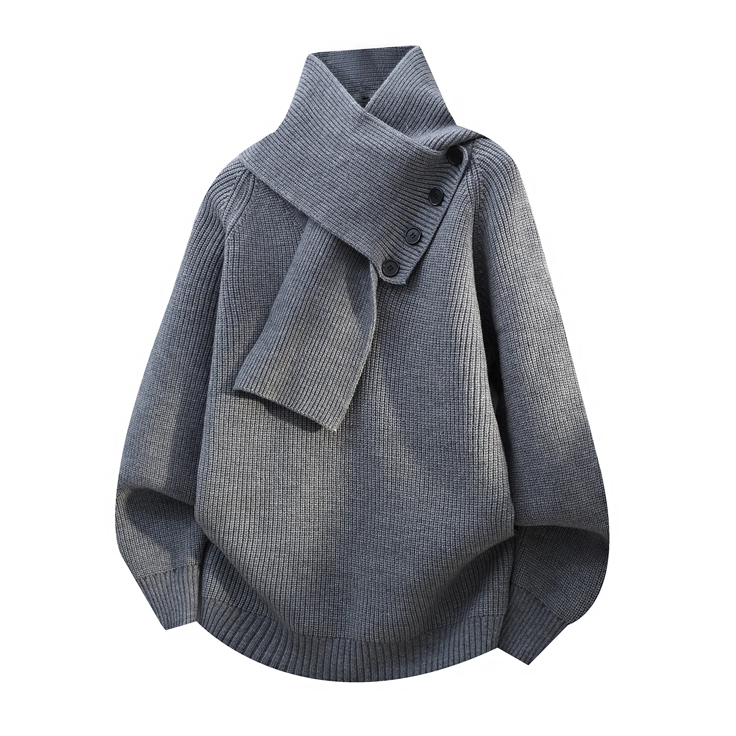 

Мужской вязаный свитер с воротником-шарфом, теплый, свободного кроя, с высоким воротом, осенне-зимний, из качественной шерстяной пряжи, повседневный, модный, базовый стиль