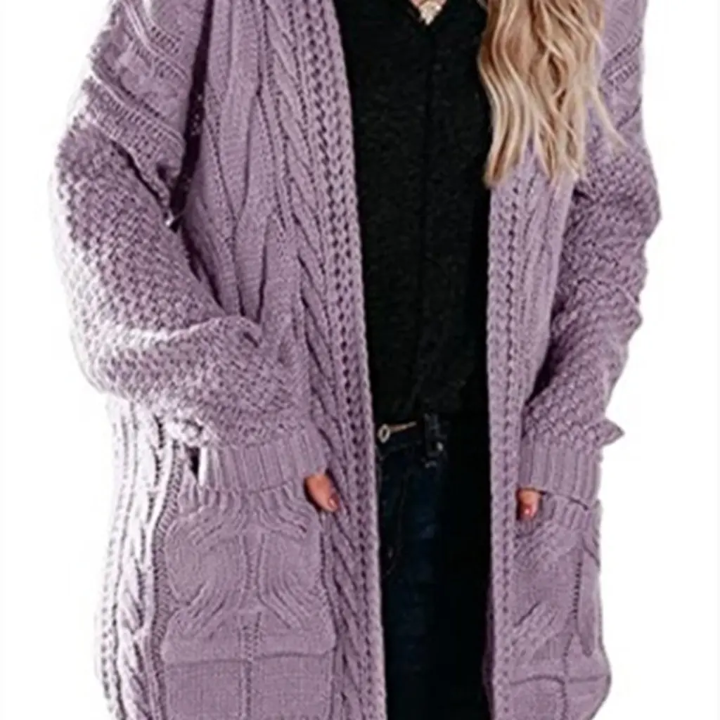 

Женский вязаный кардиган средней длины с поворотными карманами, свитер, осень-зима, новая модная одежда в европейском и американском стиле от