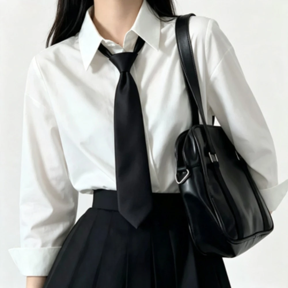 Unisex Slim Narrow Neck Tie Retro Silky Smooth Women Bow Tie Korean Style Simple Elegant All Match Student Trendy Tie