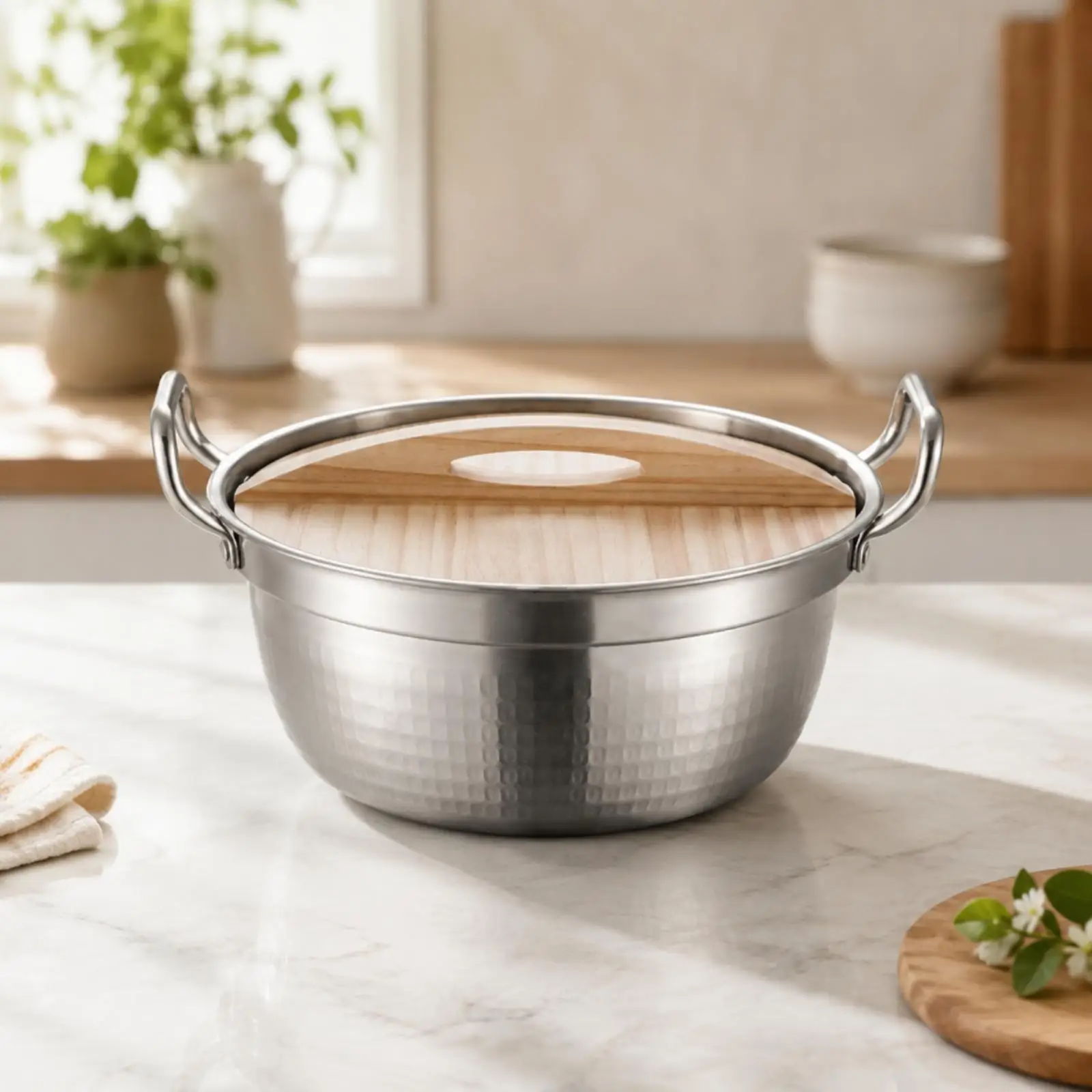 Rust-Resistant 304 Stainless Steel Cooking Pot with Wooden Lid Long-Lasting