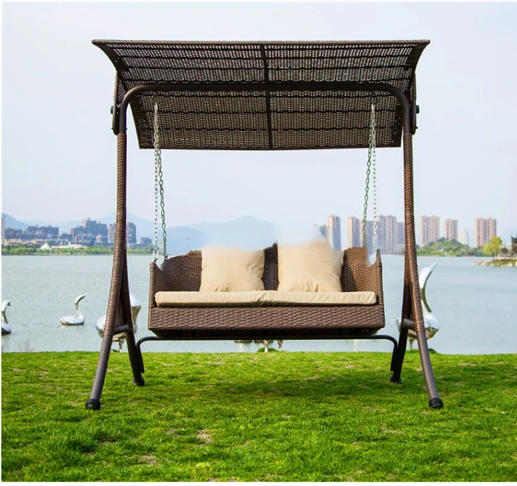 Foldable Metal Courtyard Swing Indoor Glider Courtyard Double Swing Seat Double Wicker Swing Chair