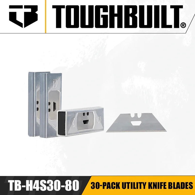 TOUGHBUILT TB-H4S30-80/TB-H4S-5/TB-H4N-5 30 حزمة شفرات سكّين متعدّد الاستخدامات شفرات قرن البقر شفرات شبه منحرف