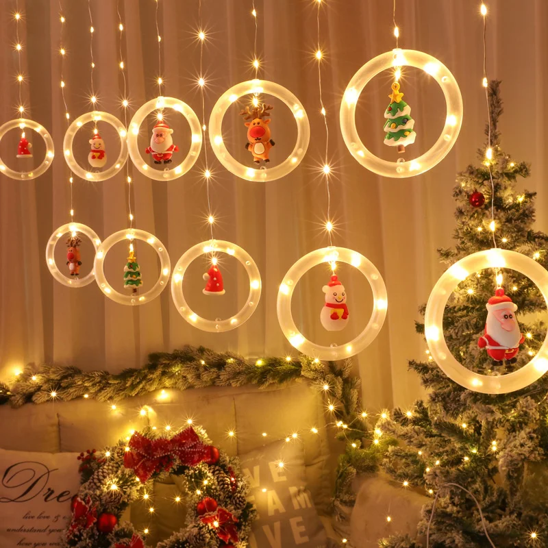 2023 Novo USB Elk Snowman Cortina String Lights 3M Árvore de Natal Garland Fadas Luzes para Casa Festa de Casamento Ano Novo Decoração