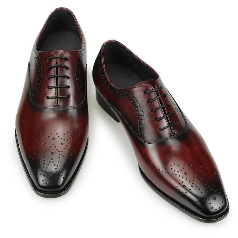 

Men Dress Shoes for Business Office Italy High Grade Genuine Leather Black & Wine Red Footwear Elegant High Quality Comfortable