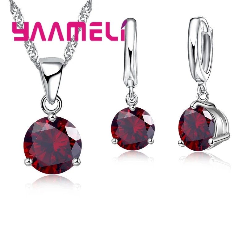 Promotions!!Canndy Colors 925 Sterling Silver Wedding Elegant Jewelry Sets CZ Crystal  Crystal Pendant Necklace Earrings
