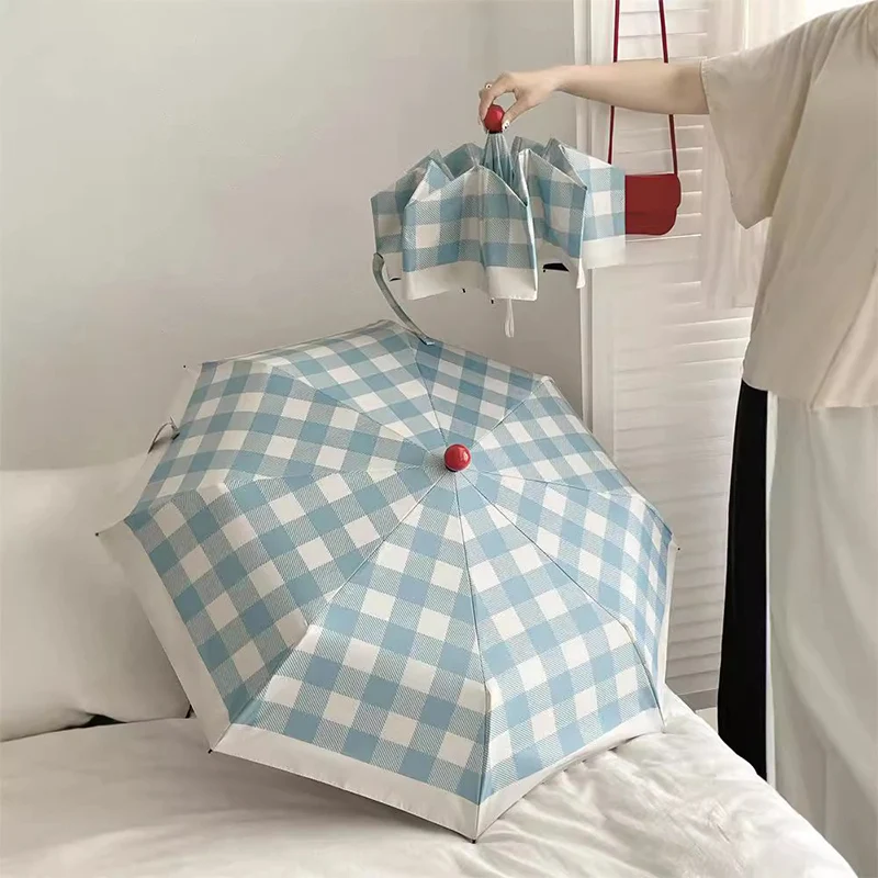 Mode Rote Kugel Einfache Gitter Sonnenschirme Un Schutz UV Schutz Faltbare Regenschirm Frauen Dual-zweck Automatische Regenschirm