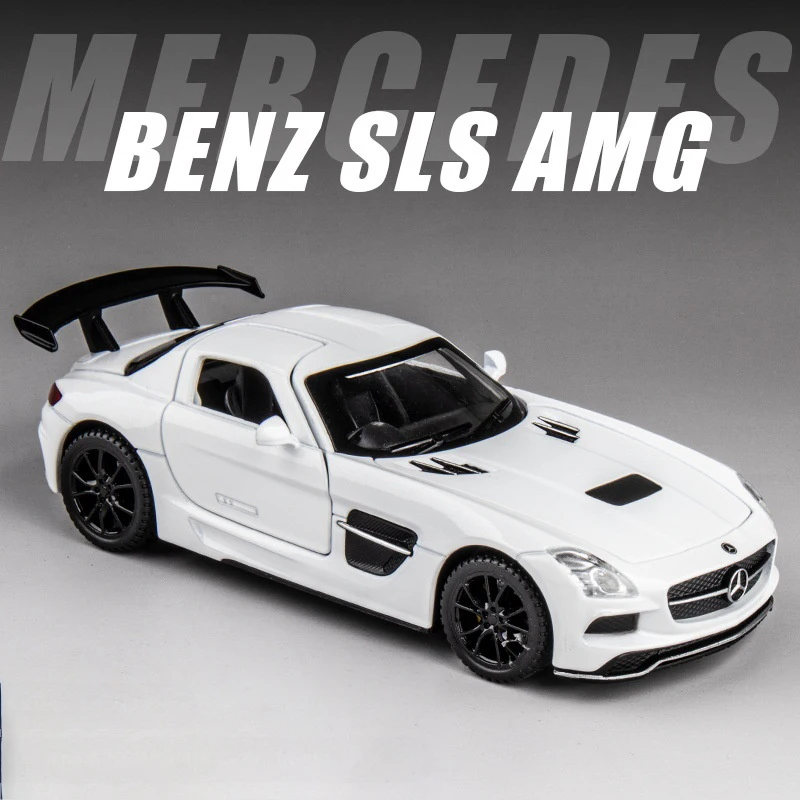 1:32 벤츠 SLS AMG 합금 럭셔리카 로고 다이캐스트 금속 모델, 높은 시뮬레이션 미니어처 자동차 모델, 홈 인테리어 장식, 남아용 선물