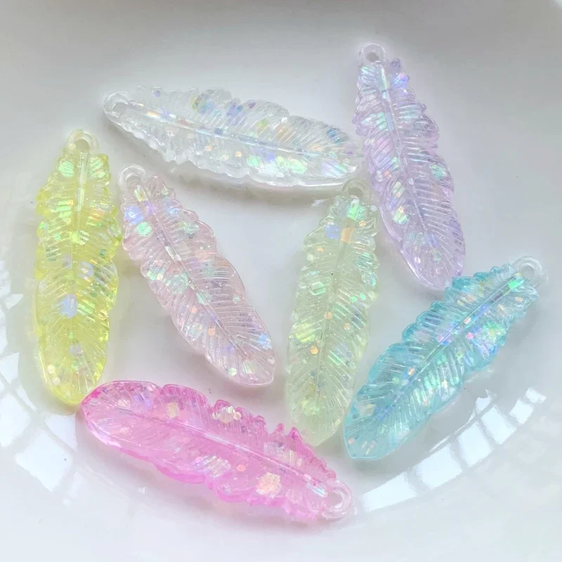 20PCS 11*38mm Beadwork Flatback Resin Feather Cabochon For Native Beaded Jewelry handmade DIY pendant decoration supplies -HR69