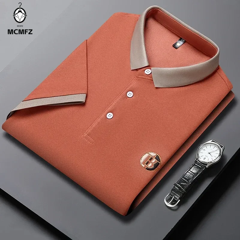 

Мужская хлопковая рубашка-поло с коротким рукавом, с вышивкой