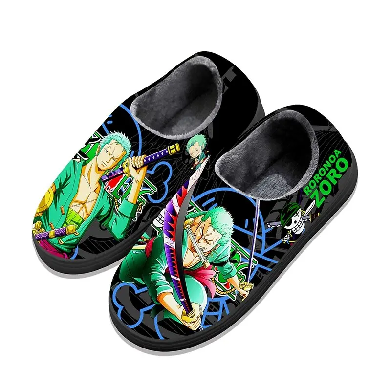 Heel Wrap Winter Warm Home Slippers Cartoon Anime Shoes ONE PIECE Roronoa Zoro Cosplay Slippers for Unisex Christmas Gifts