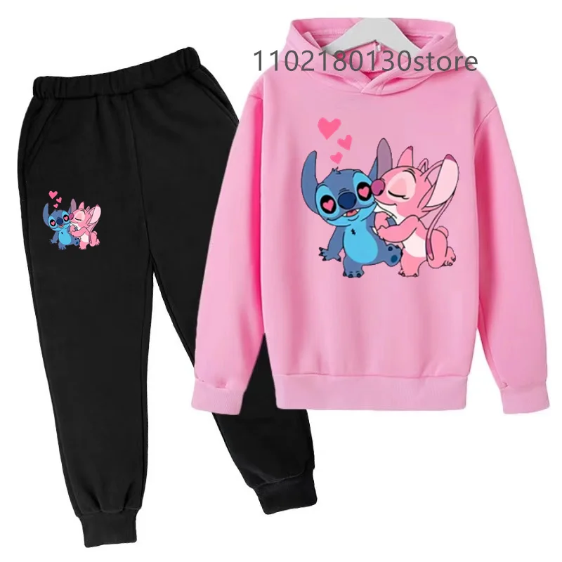 Stitch ฤดูใบไม้ร่วงฤดูหนาว Hoodies เหมาะสําหรับเด็กชายหญิง 3-12 ปีการ์ตูนเสื้อใหม่เด็กชุด