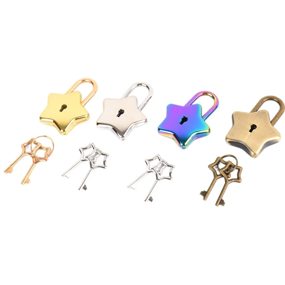 Mini Gold Star Shape Padlock Silvery Classic Vintage Style LOCK Star Key Cute Five Pointed Star Lock Treasure Chest