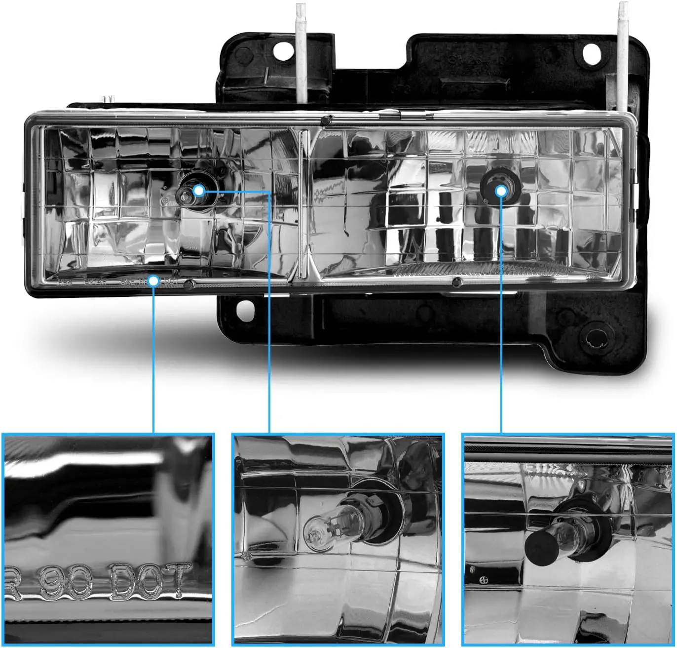 زوج المصابيح الأمامية OBS الكريستالية الدخانية لشاحنة كاملة الحجم 88-02 Chevy GMC Pickup - جانب الركاب والسائق #3