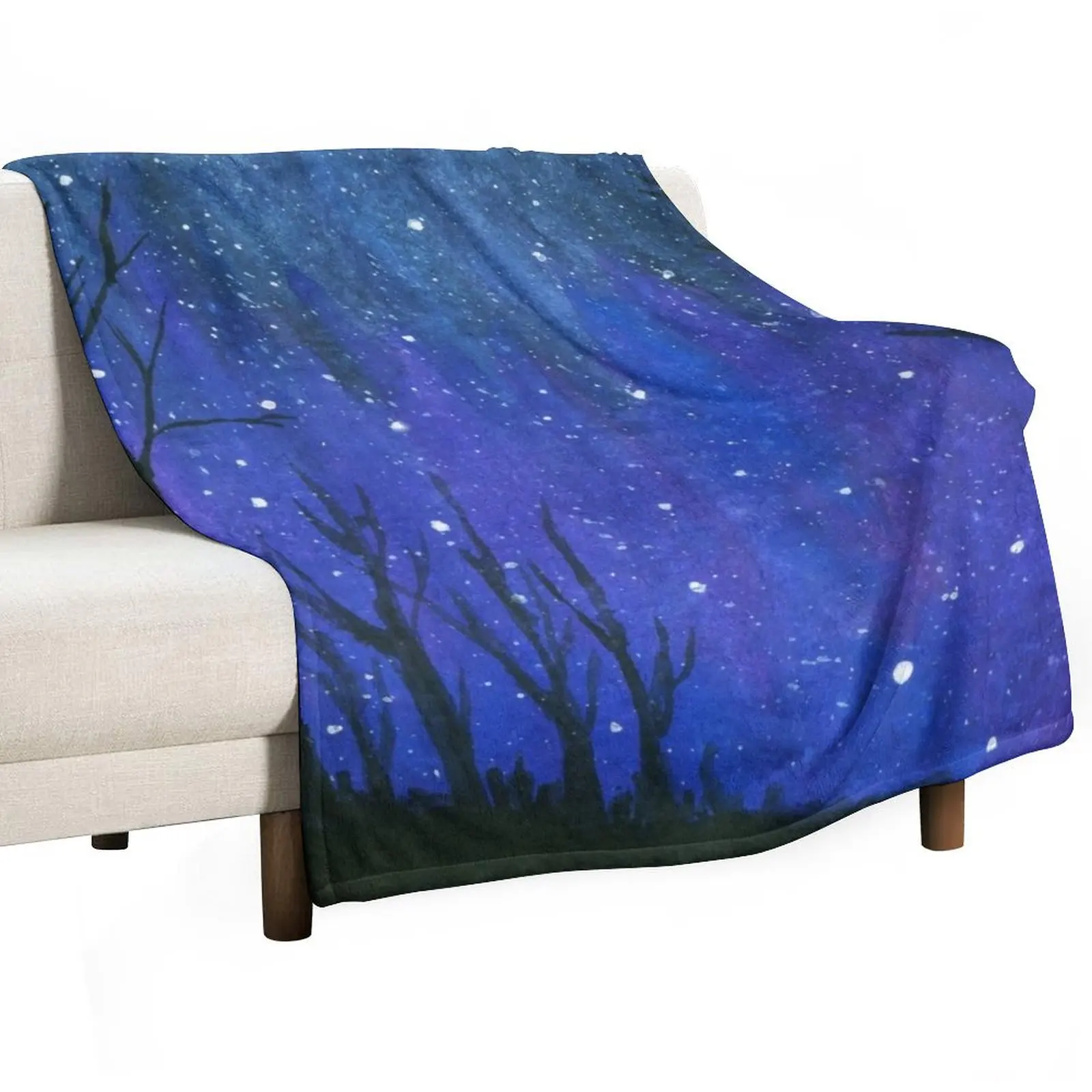 

Still of the Night, Night Sky Landscape Painting Stars Throw Blanket wednesday warm winter Picnic Blankets