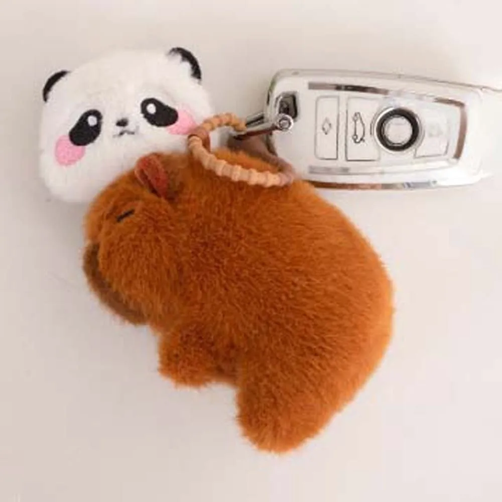 

Kawaii Soft Pulling Rope Capybara Dolls Funny Key Ring Plush Animal Pendant Panda PP Cotton Cartoon Capybara Keychain Daily