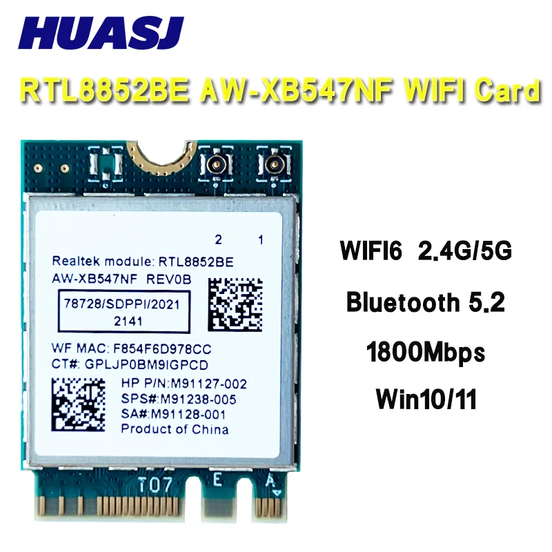

Wifi 6 RTL8852BE AW-XB547NF Network Card 1800Mbps BT5.2 Dual Band Wireless Wi-Fi Adapter 802.11ax 2.4G/5Ghz MU-MIMO For Win 10