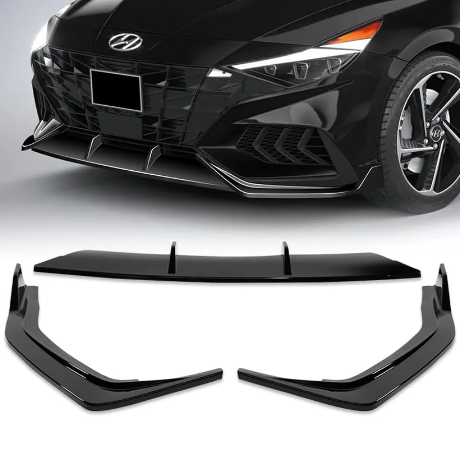 

3pcs STP-Style Front Bumper Lip Spoiler Body Kit Compatible with 2021-2023 Hyundai Elantra N-Line Painted Black