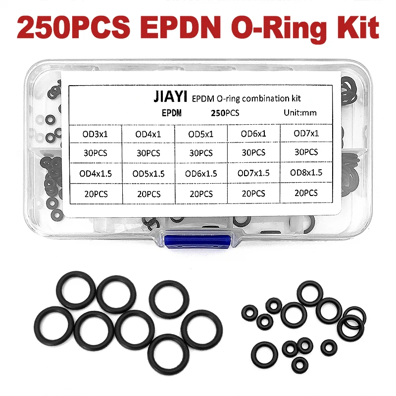 

250 шт. маслостойкие уплотнительные кольца NBR, водонепроницаемые уплотнительные кольца, ассортиментный комплект VMQ, силиконовые уплотнительные кольца из FKM с уплотнительными шайбами, прокладками