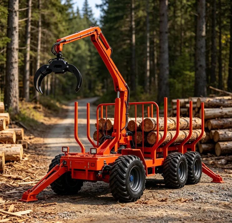 Log Wood Crane with Trailer 10 Ton  All Terrain Anti Wear Tires Rotate Wood Grabber For Timber Harvest Business
