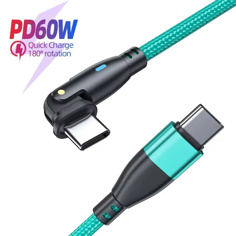 60 W USB C zu USB Typ C Kabel USB C PD Schnellladekabel USB-C 3A 180 Grad drehbares Kabel für Samsung Xiaomi Poco Ladegerät